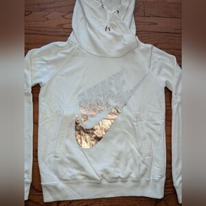 Nike hoodie sweatshirt - white and gold - women's  small - funnel neck